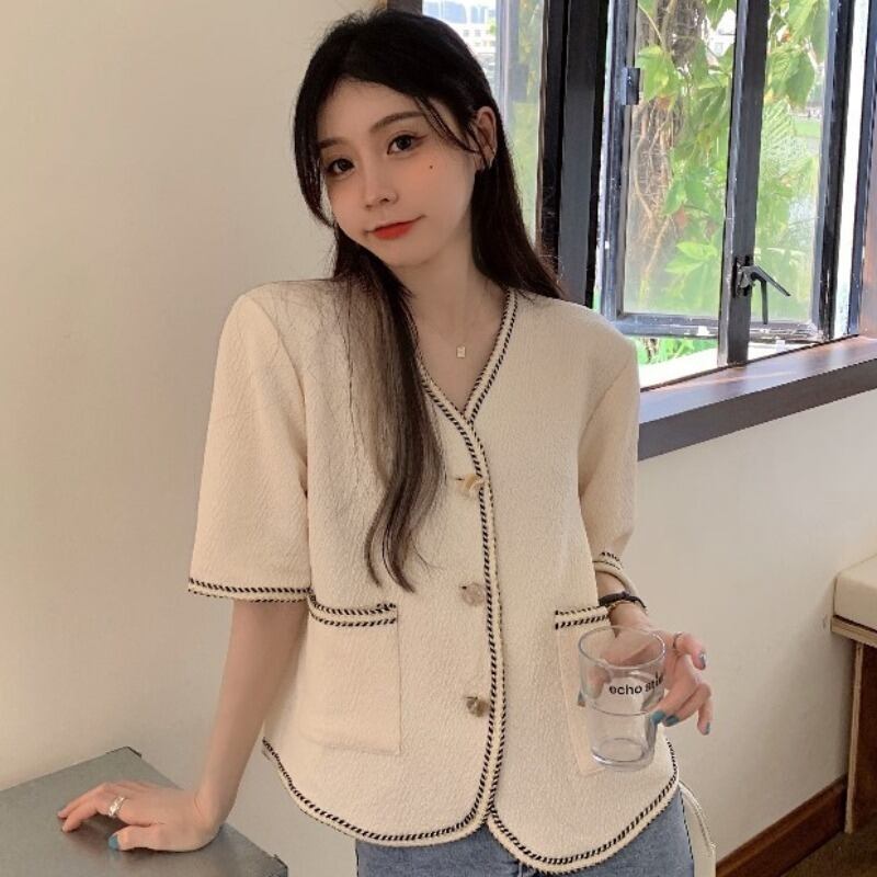 サマー薄手スタンダードVネックシャツ ルーズトップス レトロ 夏物 YY-ファッション26410445386