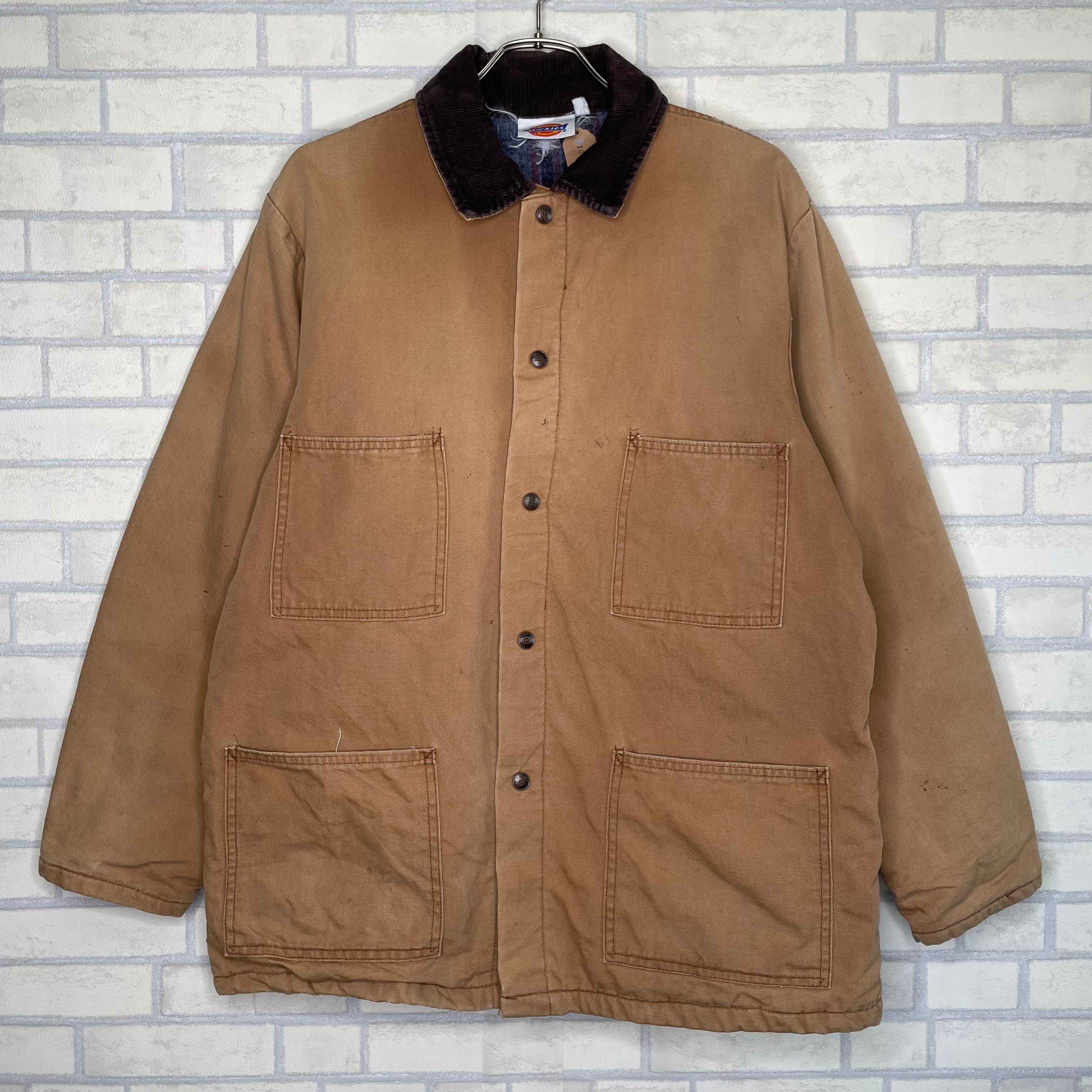 Dickies カバーオール XL 襟コーデュロイ ダック地 ベージュ 裏起毛 