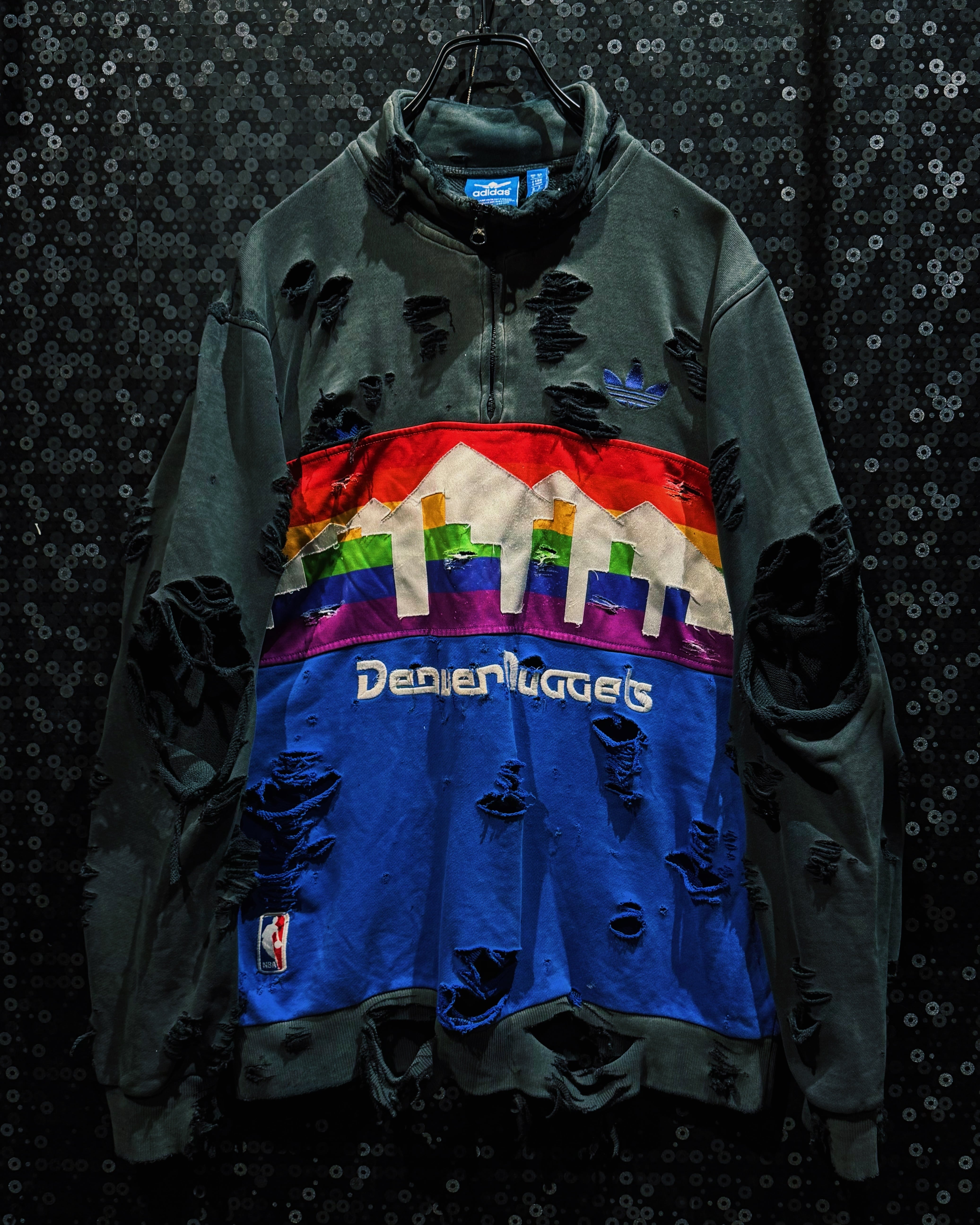 【ÆIEM】original “re:make” boro “adidas” trefoil half zip docking custom Denver Nuggets panel hoodie