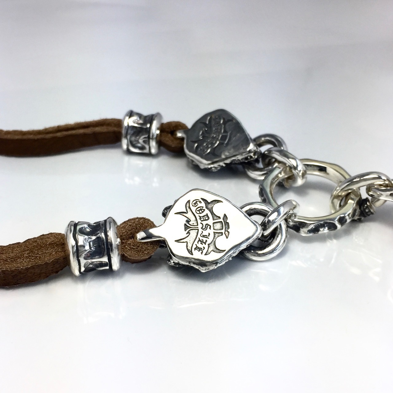 LEATHER NECKLACE 2 BEADS [SKULL & WOLVES] / スカル＆ウルヴスレザーネックレス