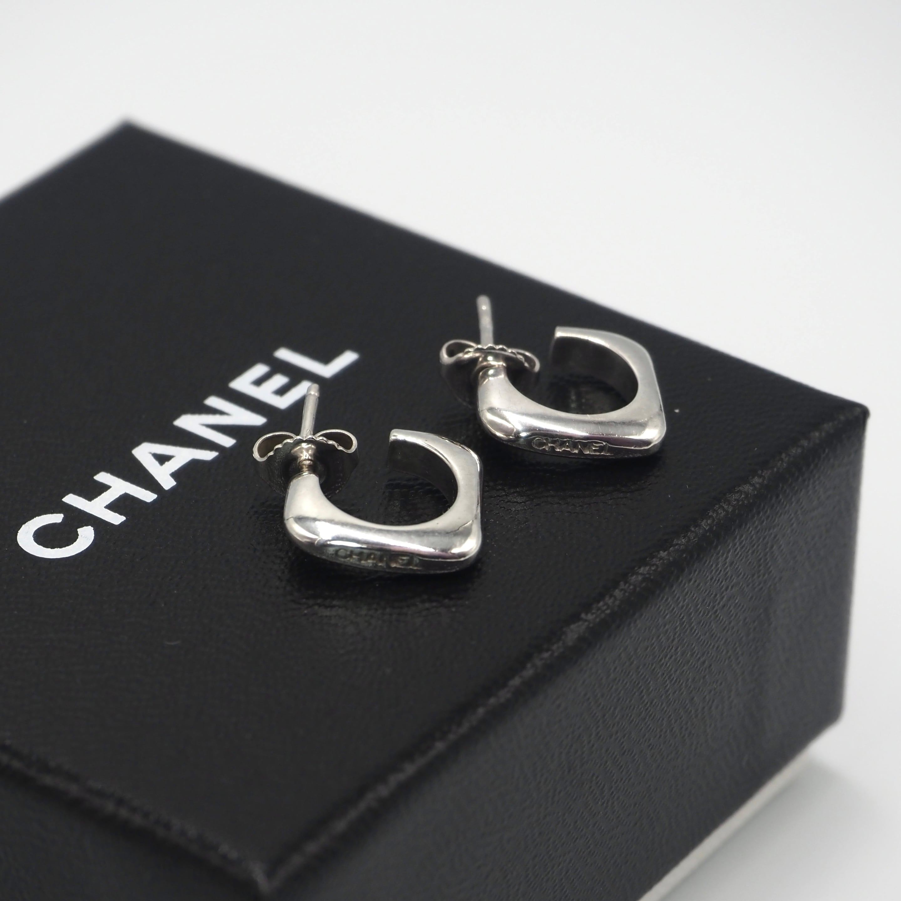 CHANEL スクエア フープ ピアス シルバー925 シャネル 付属品付き