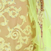 社交ダンス 衣装 スタンダードドレス ワンピース ドレス グリーン系 イエロー系 黄緑 黄色 蛍光 フロート レース フリル デモ 競技 ダンス パーティ 発表会 華やか 明るい色 衣装 発表会用