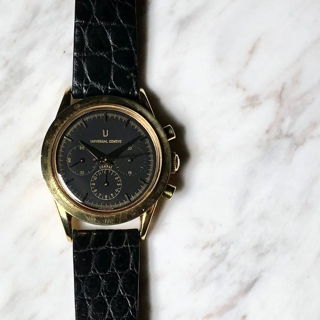 UNIVERSAL GENEVE k18 gold chronograph manual winding watch 