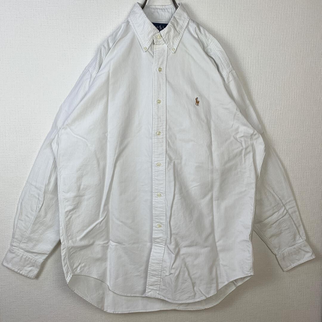 ラルフローレン BDストライプシャツ M ホワイト 白 ポニー刺繍 グレー