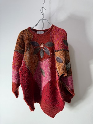 patch work design knit pullover vintage