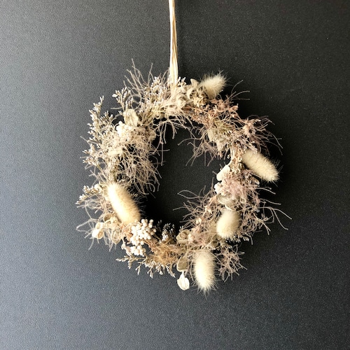 スモークツリーとラグラスのふわふわミニドライリース　 smoke bush and lagrasse fluffy mini dry wreath