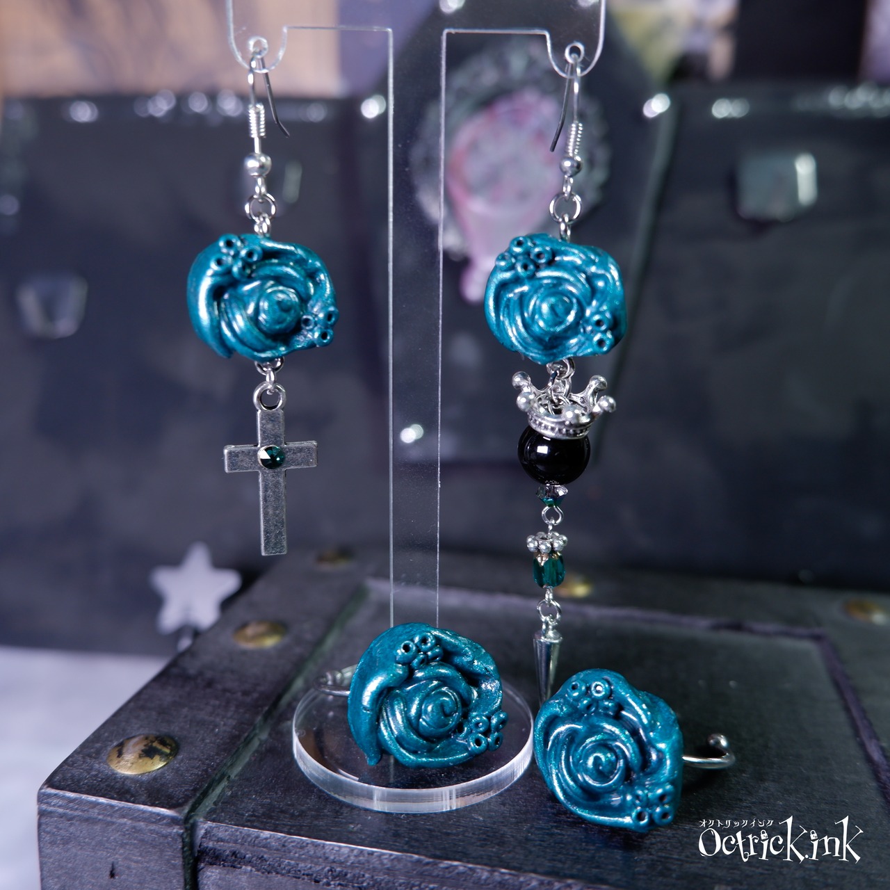 深海の薔薇 ピアス / イヤリング（Viridian）｜KRAKEN Bubble Rose｜earrings / clip-on earrings