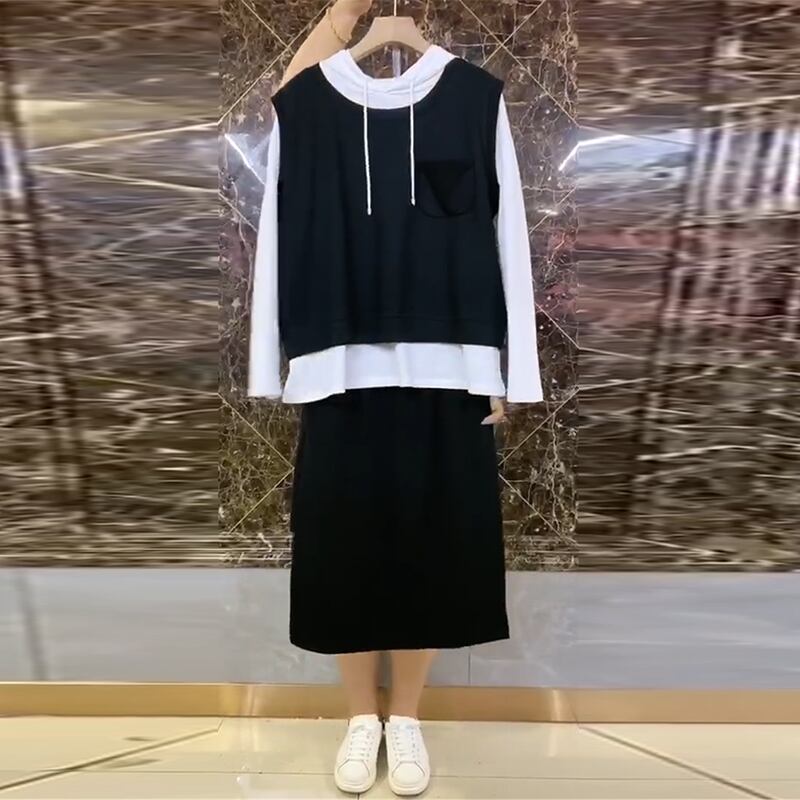 ファットmmウエスタンスタイルスリミングベストTスリーピーススーツファッショナブルな2020年秋新作レディースプラスサイズスカート ミックスインファッション51961917275