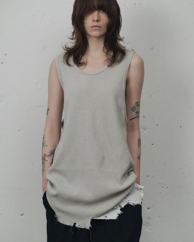 26SS】 ANCELLM DAMAGE WAFFLE TANK TOP (GREIGE) ANC-STD-CT04