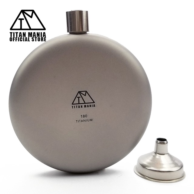 スキットル 180ml 丸型 チタン製 漏斗付き 超軽量 頑丈 携帯用 ウイスキー ボトル ヒップフラスコ 水筒 ソロキャンプ q バーベキュー ピクニック アウトドア キャンプ用品 収納袋付き Titan Mania公式オンラインストア