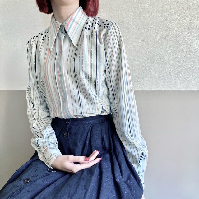 Pale Blue Dot Stripe Blouse