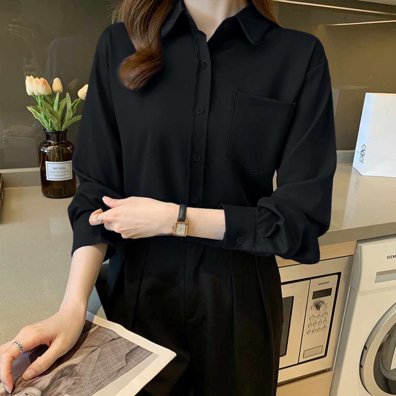送料無料 シフォンヴィンテージボタン女性ブラウス春秋の女性のシャツ 