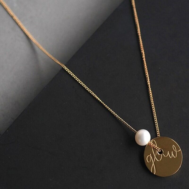 gold & pearl plate necklace B-22060146 | Jardin Bijoux