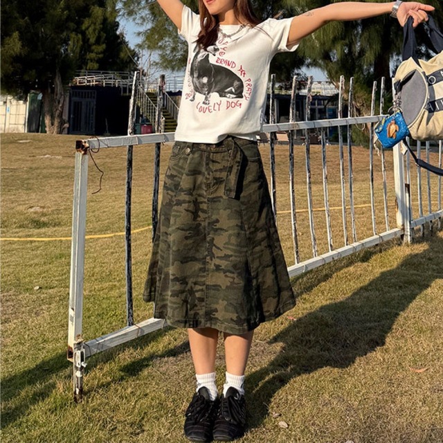 ミリタリーカモフラミディスカート 1col   R01811