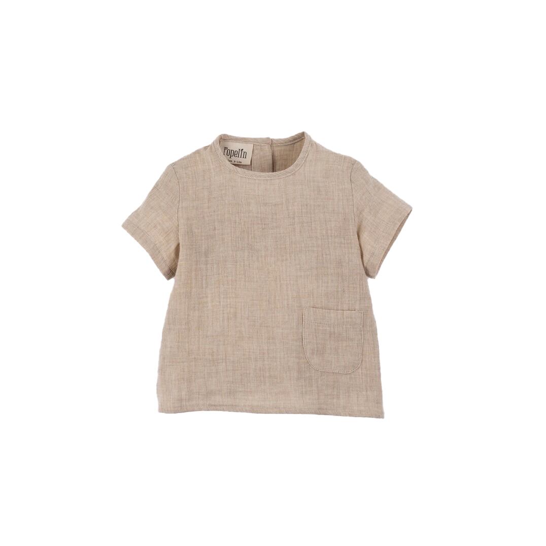 Popelin(ポペリン) / Sand organic shirt with pocket / 12-18M・2-3Y