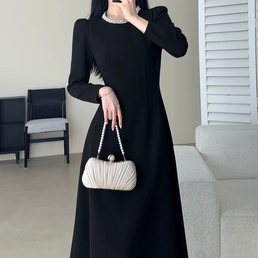 ティーブレイクフレンチ 黒 ロングワンピース YH8682