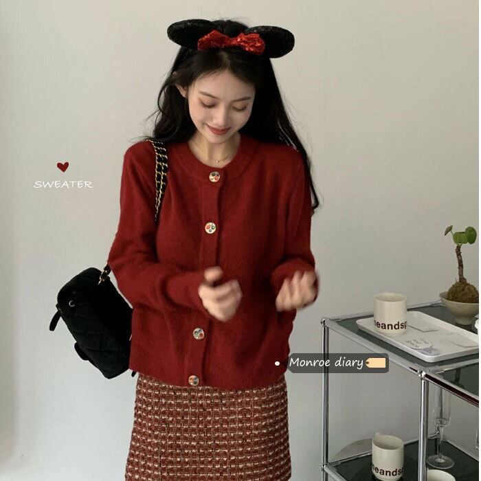 レッドセーター ジャケット ルーズニット モンロー69272439836