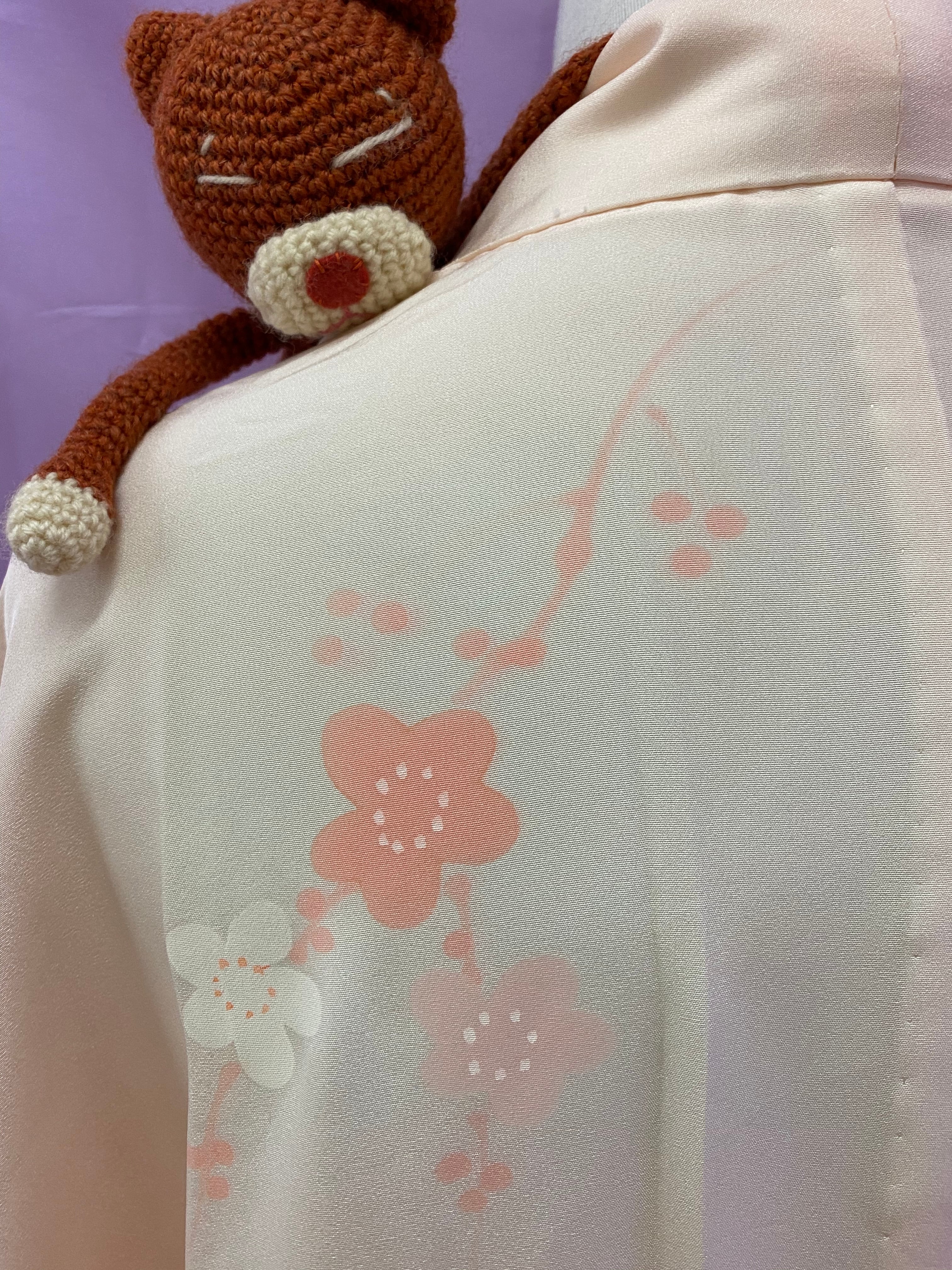 梅模様の単衣 正絹長襦袢 淡い桃色 無双袖 トールサイズ Lサイズ | 和