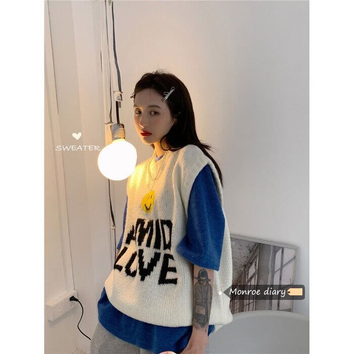 スタンダードニットルーズノースリーブセーター トップス レトロ モンロー22799152410