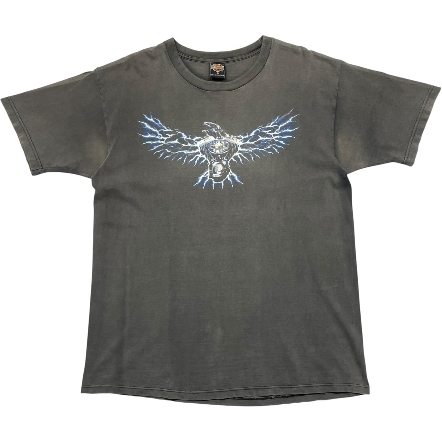 《XL》Harley-Davidson ハーレーダビッドソン Tシャツ 両面プリント サンダーイーグル フェード USA製 ブラック no.10417