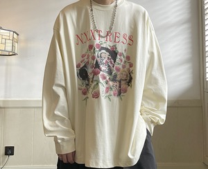 【韓国ファッション】プリント オーバーサイズ 長袖Tシャツ