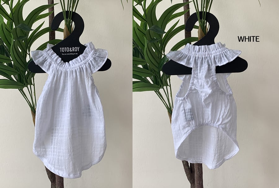 linen kelly sleeveless S ~ XL 2color / 犬服 春夏 涼しい ブラウス 無地 リンネン フリル トップス 袖なし 可愛い ドッグウェア シンプル 韓国 犬の服 top162