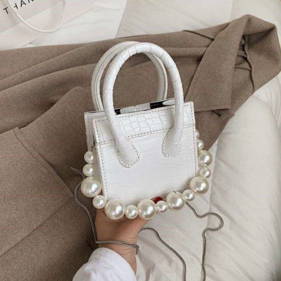 パールが可愛いミニバッグ handle with pearl leather tote shoulder bag パールハンドルトート