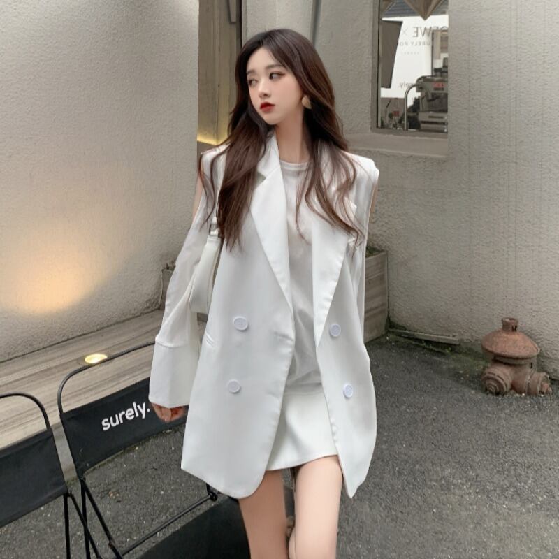 ルーズジャケット スプリングオータム薄手ホワイト ストリート 春物 秋物 1号婦人69961745136