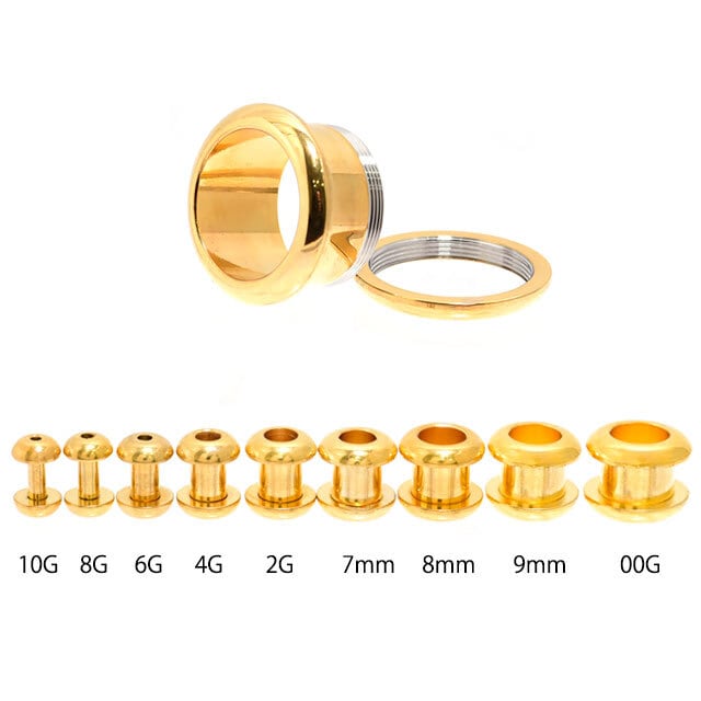 ボディピアス 4G 2G 7mm ゴールド ラウンド トンネルピアス 拡張ピアス