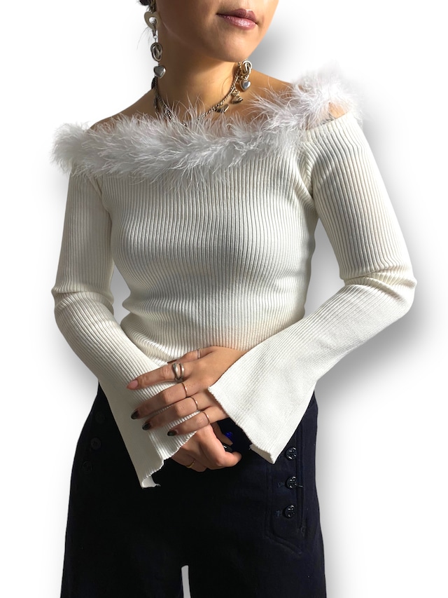 Fur design rib knit top