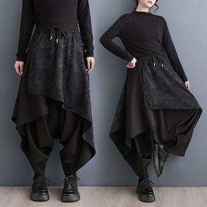 BLACK LAYERED DESIGN HAREM PANTS 1color M-8593