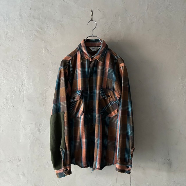 -FIVE BROTHER- 80's arm repaired check flannel shirt