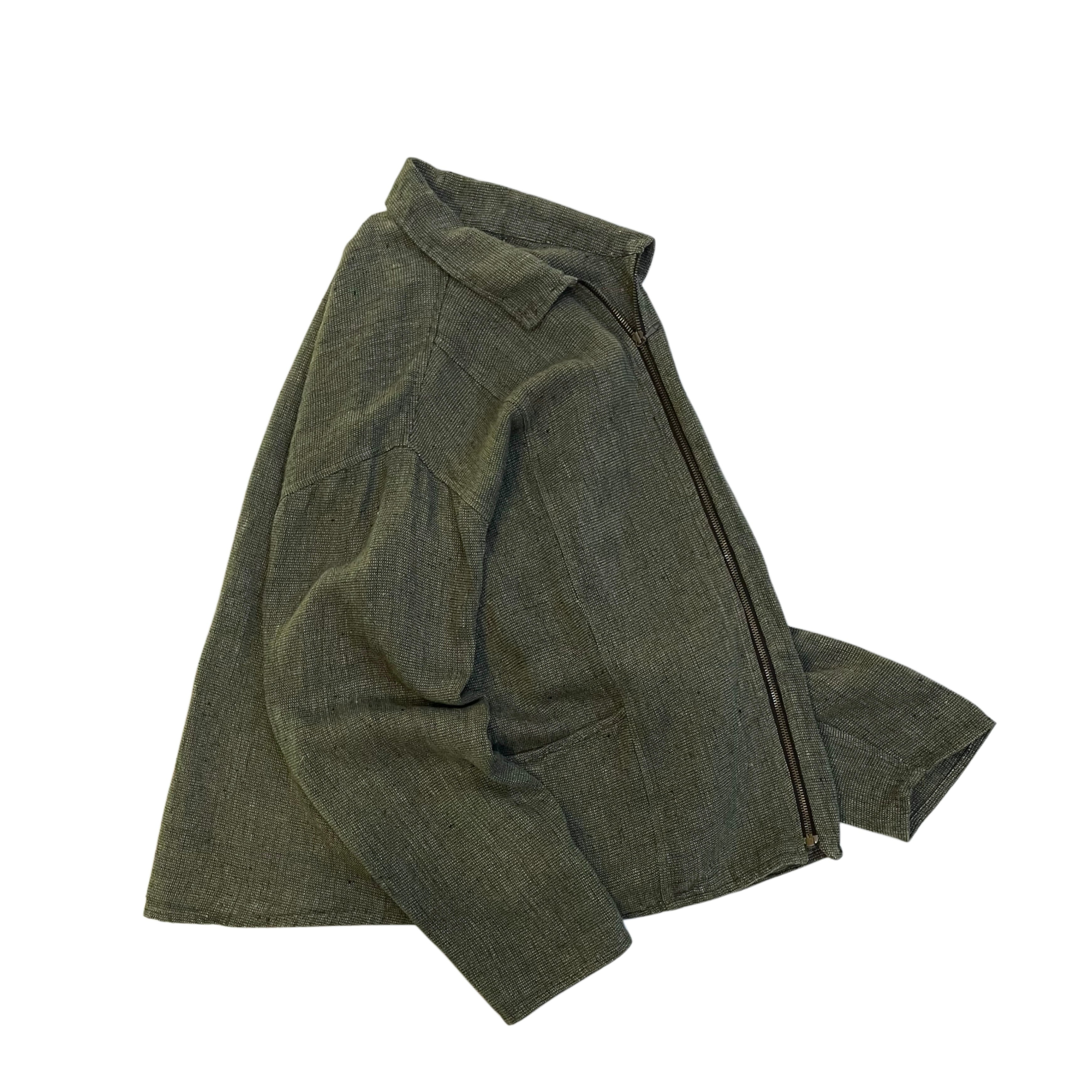 90s FLAX mix olive Lithuania linen box silhouette zip up jacket
