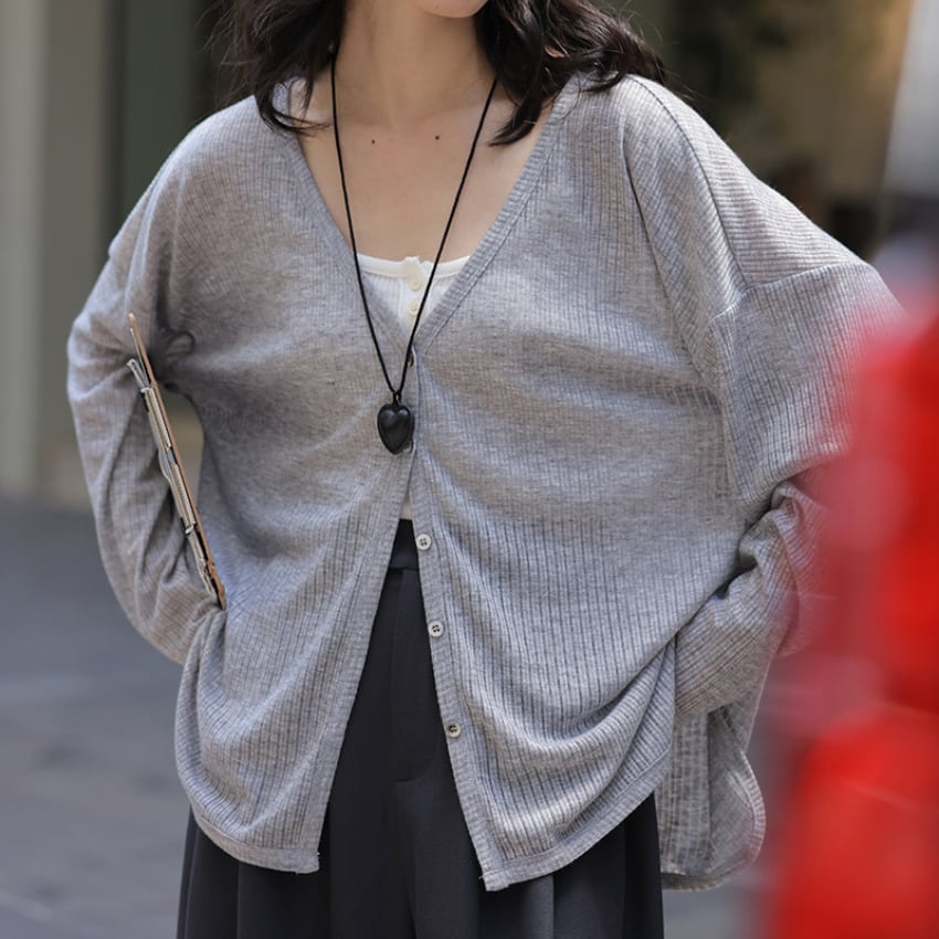 v-neck sheer knit cardigan　J00508