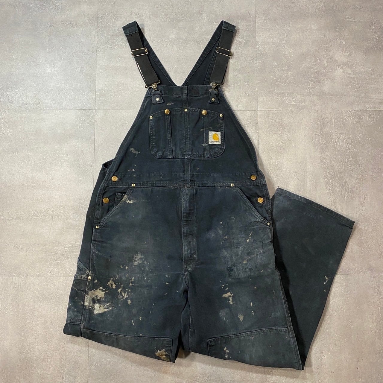 《実寸W37 L27》Carhartt カーハート オーバーオール ダブルニー リアルワーク ブラック No.4161