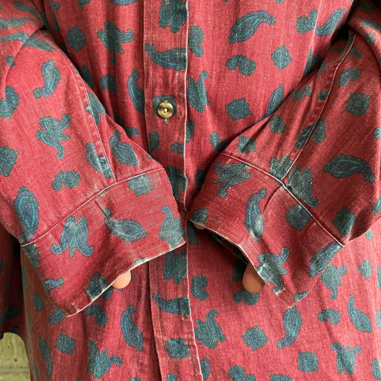 USA製 STOCKTON 長袖 総柄 ペイズリー柄 ボタンダウンシャツ メンズXL