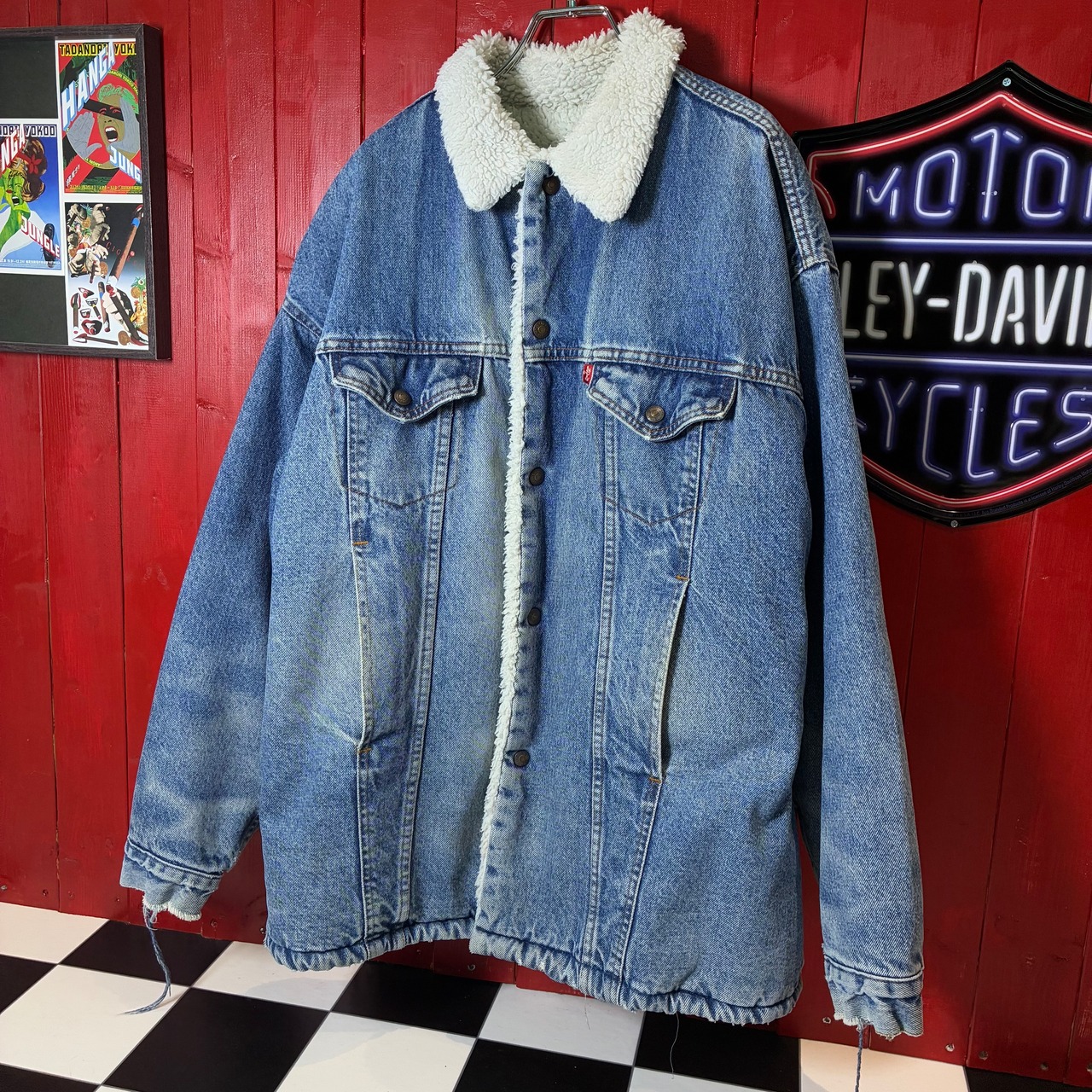 80s〜90s USA製　Levi’s ボアデニムジャケット　ミドル丈　ブルー　L リーバイス