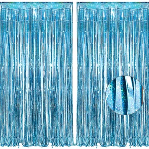 【新着特価】2個セット BRAVESHINE タッセルカーテン キラキラ 背景 明るい光沢 誕生日 飾り付け 100cm*250cm 誕生日 飾り カーテン birthday decorations パーティー デコレーション party decoration (ブルー)
