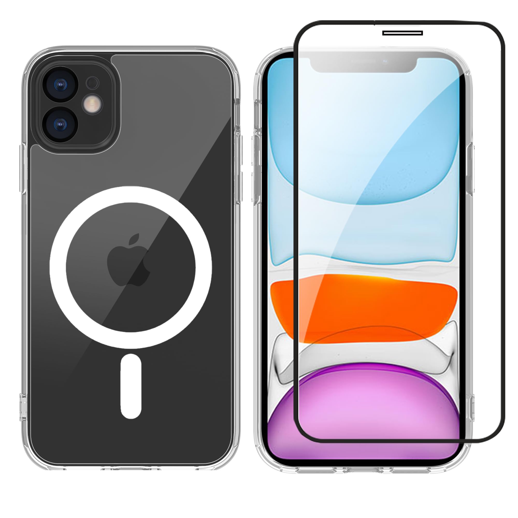 GXXDHB スマホケース MagSafe対応 iPhone 11 ケース ガラスフィルム付き クリア 透明 マグネット搭載 アイフォン 11 ケース PC+TPU 滑り止め 指紋防止 米軍MIL規格 耐衝撃 耐久性 全面保護 黄ばみなしアイフォンカバー いPhone 11 対応 (クリア, iphone 11)
