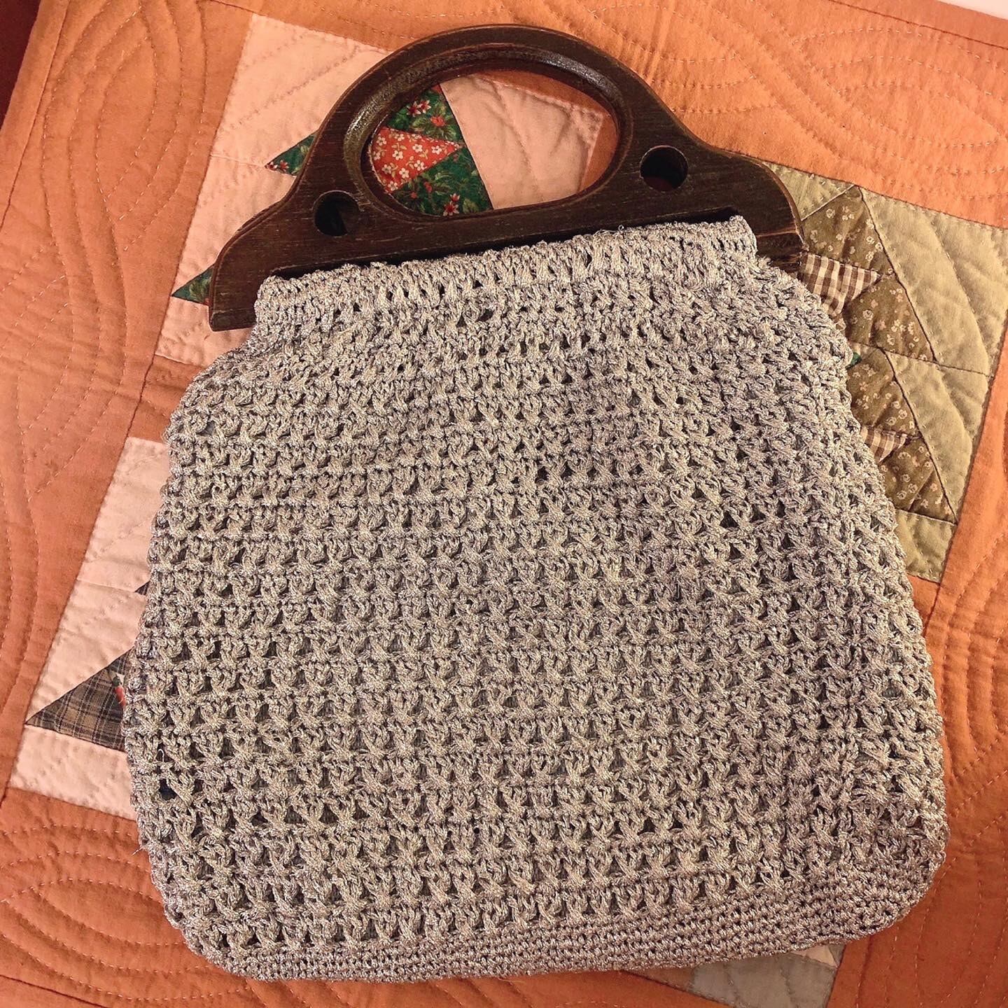 silver lame knit hand bag