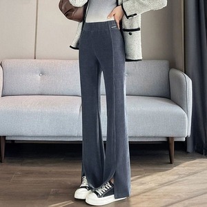 コーデュロイ フレアパンツ レディース 秋冬 韓国 裏起毛 防寒 保温 暖かい おしゃれ きれいめ 大人 カジュアル ウエストゴム フロントスリット ハイウエスト 大人可愛い 大人女子