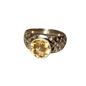 vintage engraved silver citrine ring