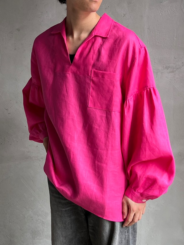GEN IZAWA / Linen skipper shirt (pink)