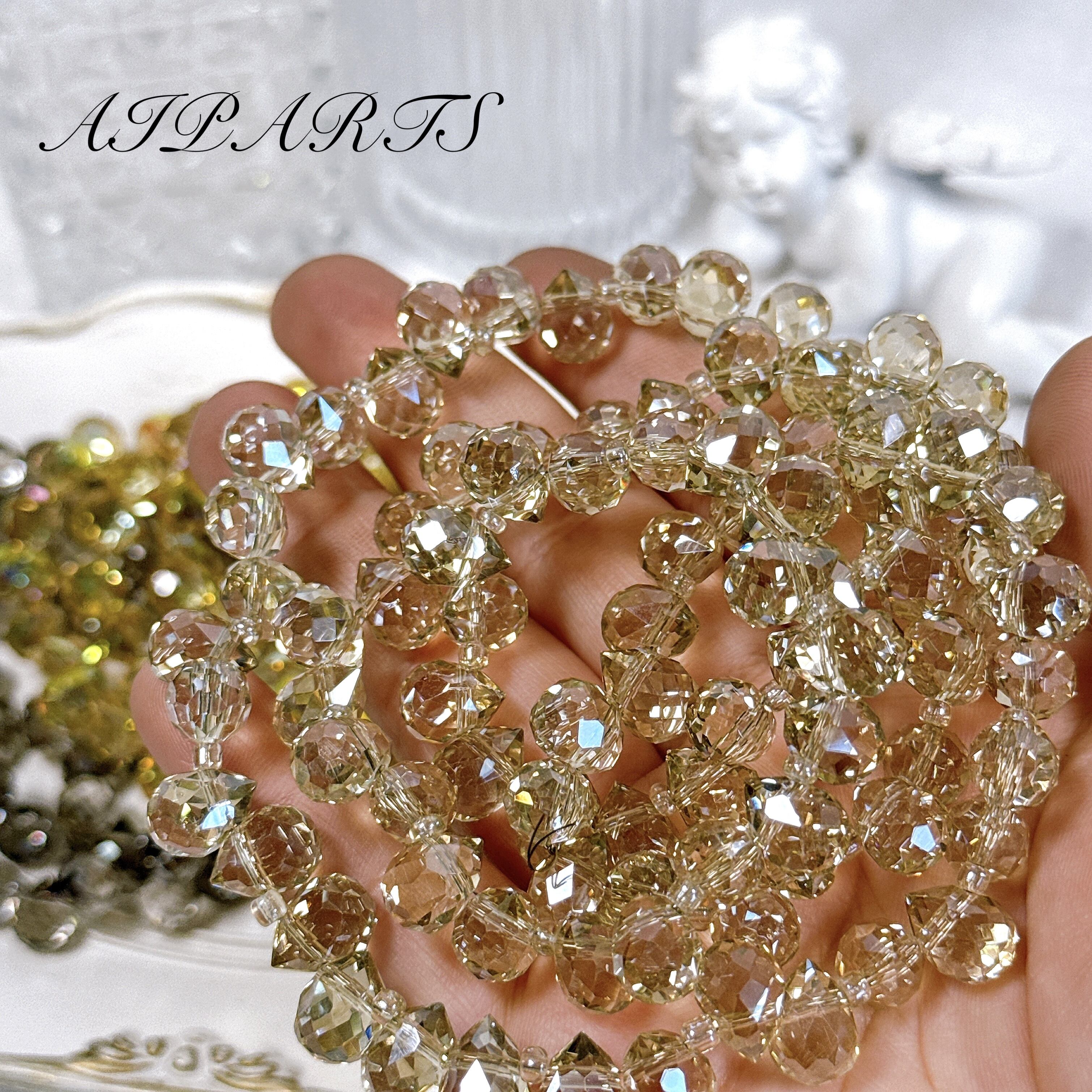 ガラスビーズ 連材 高品質 高級 しずく型 雫 ティアドロップ 多面