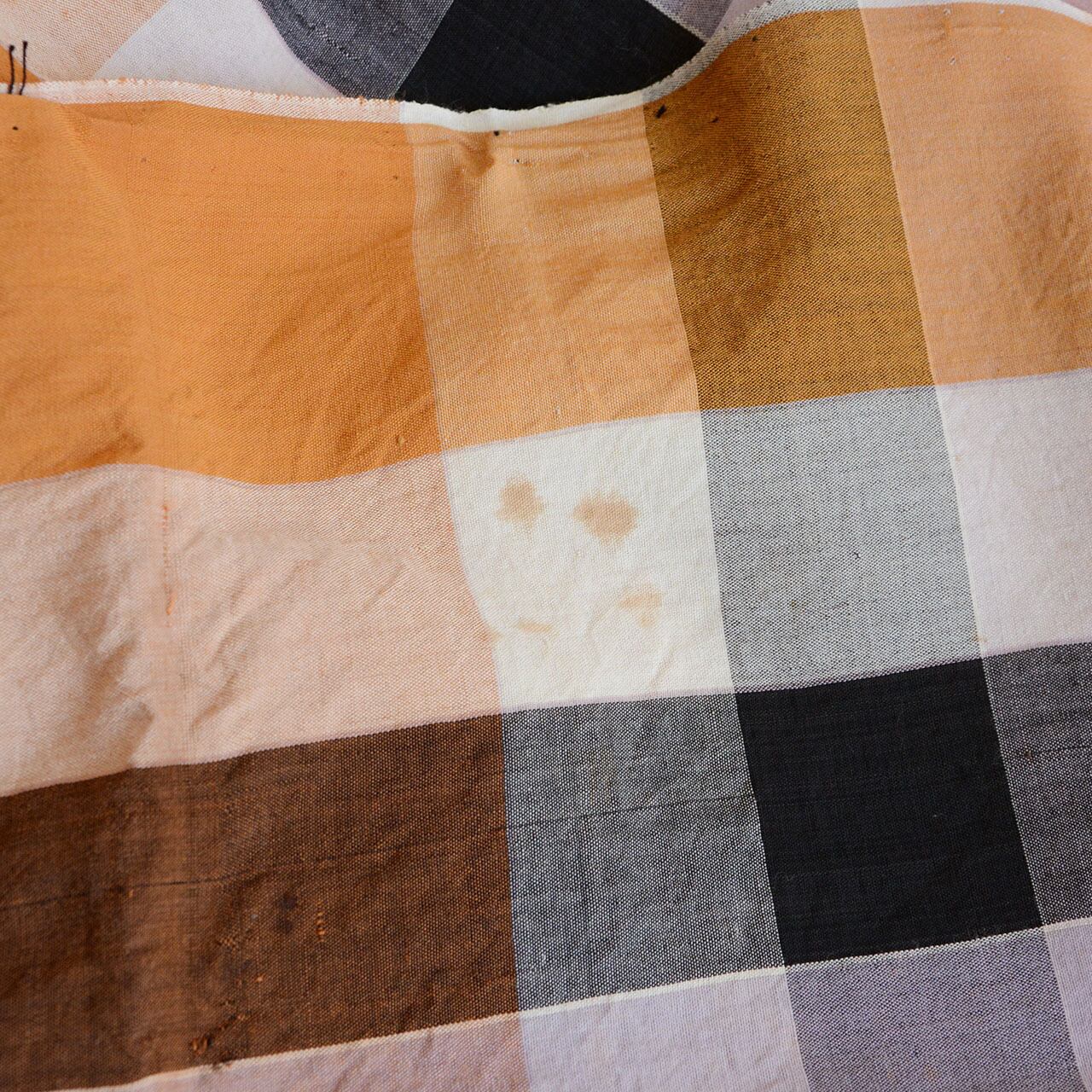 古布 布団皮 木綿 格子模様 昭和中期 – 山吹色 ジャパンヴィンテージ