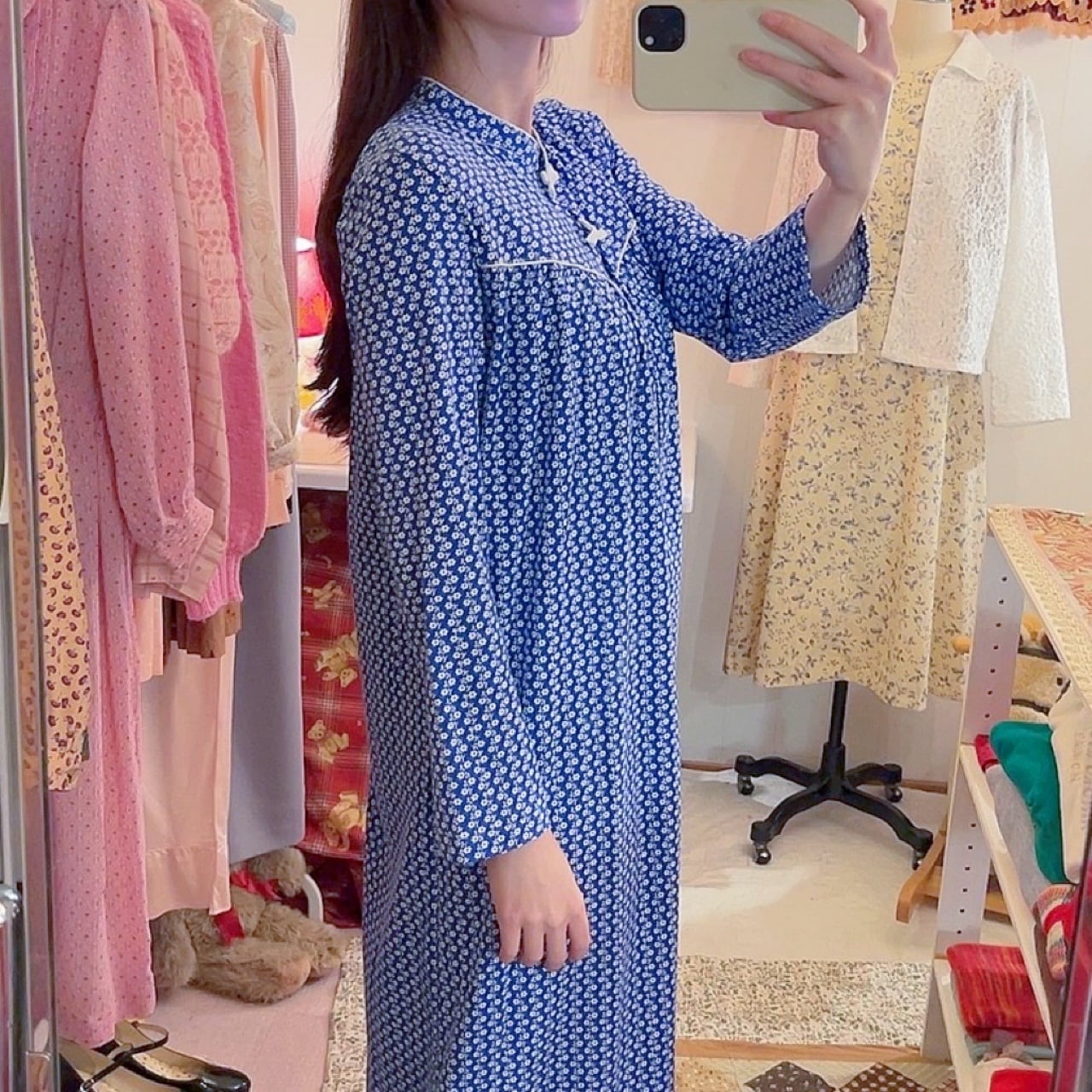 blue white flower neglige one-piece