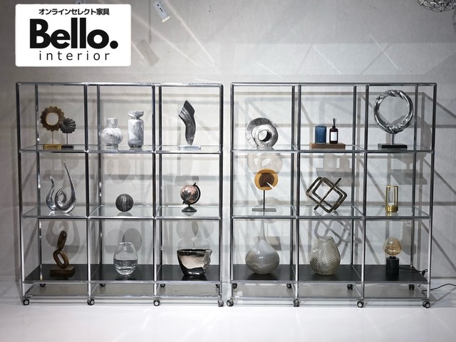 Bello Collection ディスプレイスタンド オブジェセット ディスプレイラック ガラスシェルフ ラック 棚 什器 フラワーベース 花瓶 雑貨 小物 モダン ラグジュアリー ホテルライク