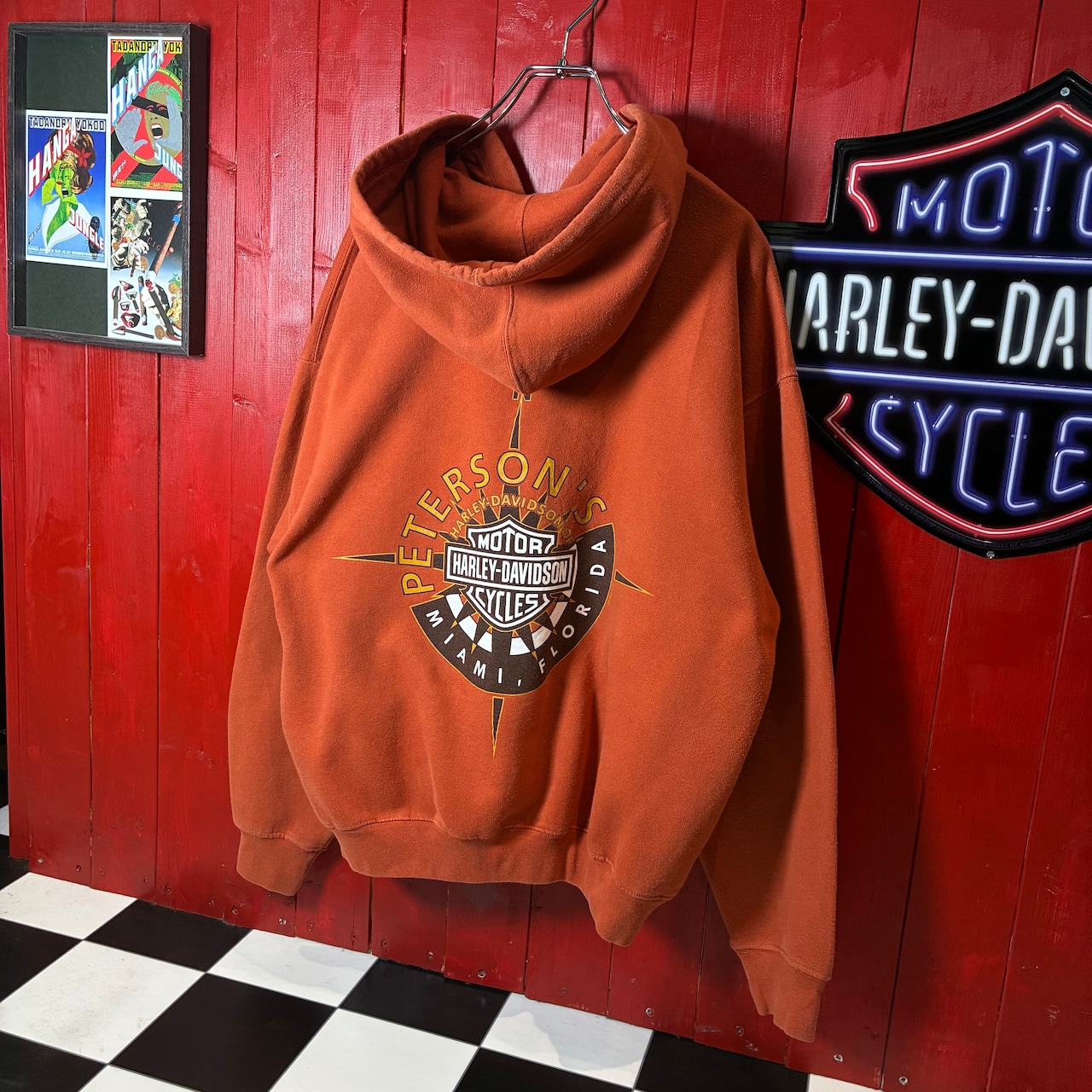 00s Harley-Davidson / ハーフジップパーカー / HD / MIAMIフロリダ / バックプリント / オレンジ