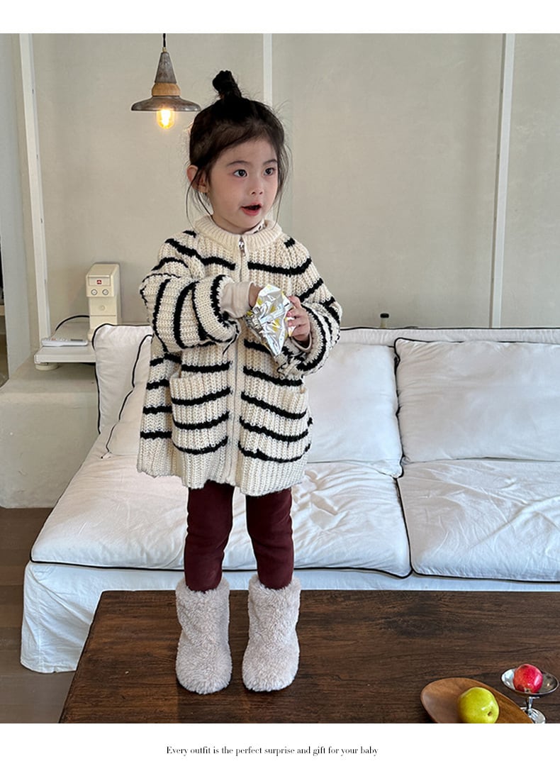 100,110cm　2colorボーダージッパーセーター