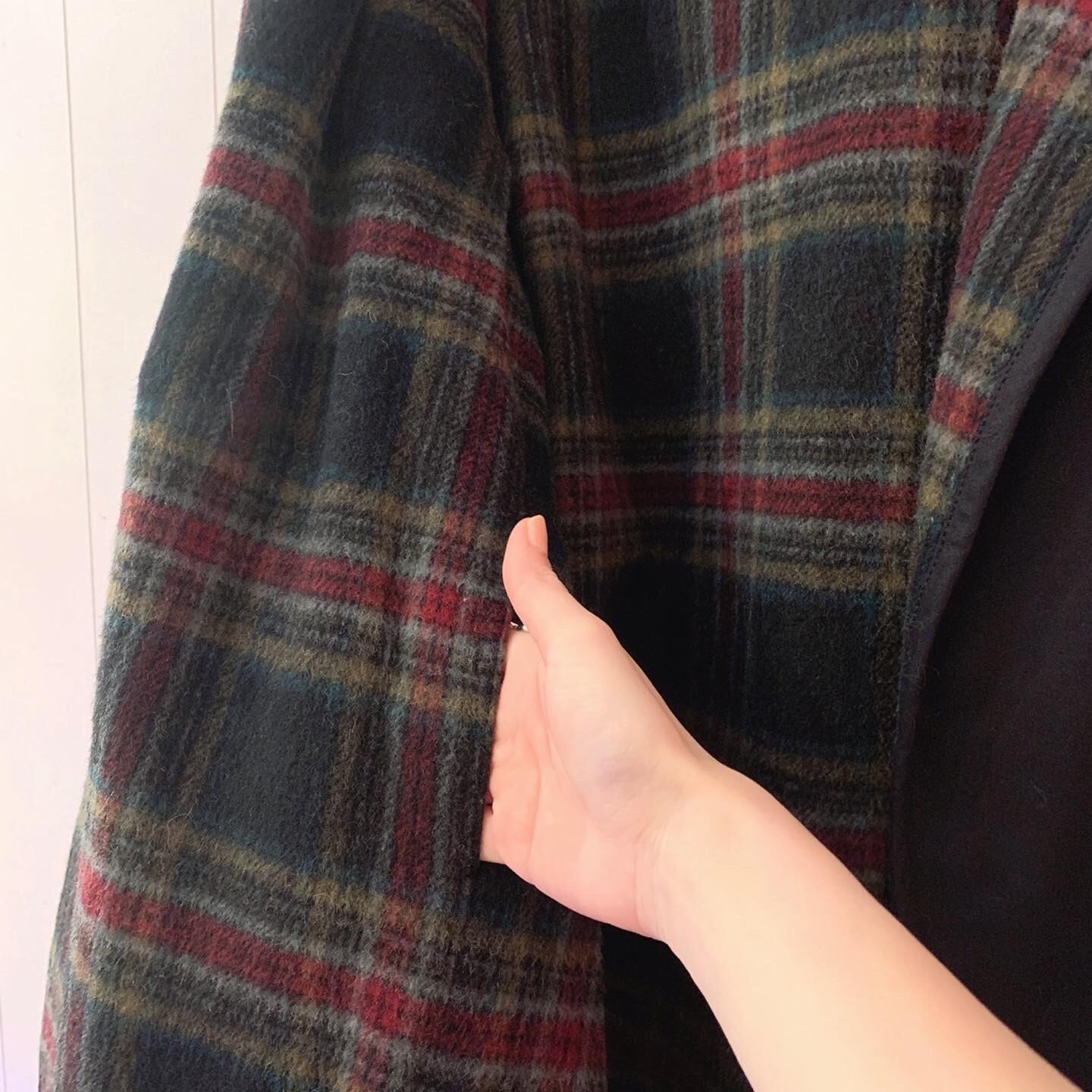 big button check hooded coat